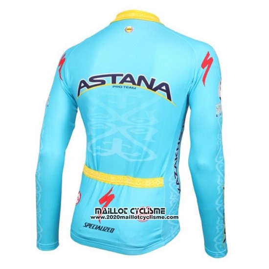 2016 Maillot Ciclismo Astana Bleu Clair et Jaune Manches Longues et Cuissard